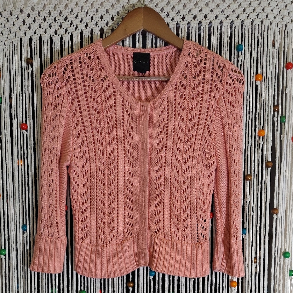 City Chic Women's Pink Open Knit Cardigan
